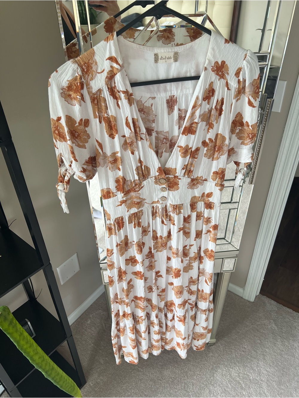 Altar'd State White Midi Dress with Rust Floral Print